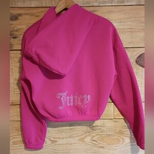 Juicy Couture Hot Pink Rhinestone 'Juicy' Cropped Hoodie Size M Y2K